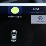 A connected technology application displays traffic signal information and speed recommendations on an on-board tablet as a driver pulls up to an intersection. The technology allows vehicles, traffic lights, crosswalks and other infrastructure to communicate, making the roads safer and smarter.